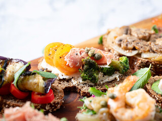 Open sandwich on a cutting board