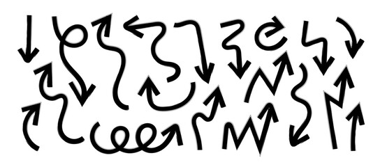 Marker Arrow doodle in Hand drawn style set, Sketch arrow brush drawn, decorative direction pointers element design vector collection