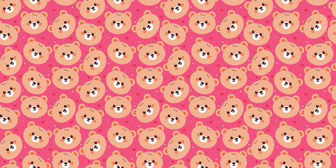 cute seamless pattern cartoon bear in pink background for desktop wallpaper and background