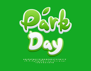 Vector Green concept Park Day. Bright Decorative Font. Unique Artistic Alphabet Letters and  Numbers set.