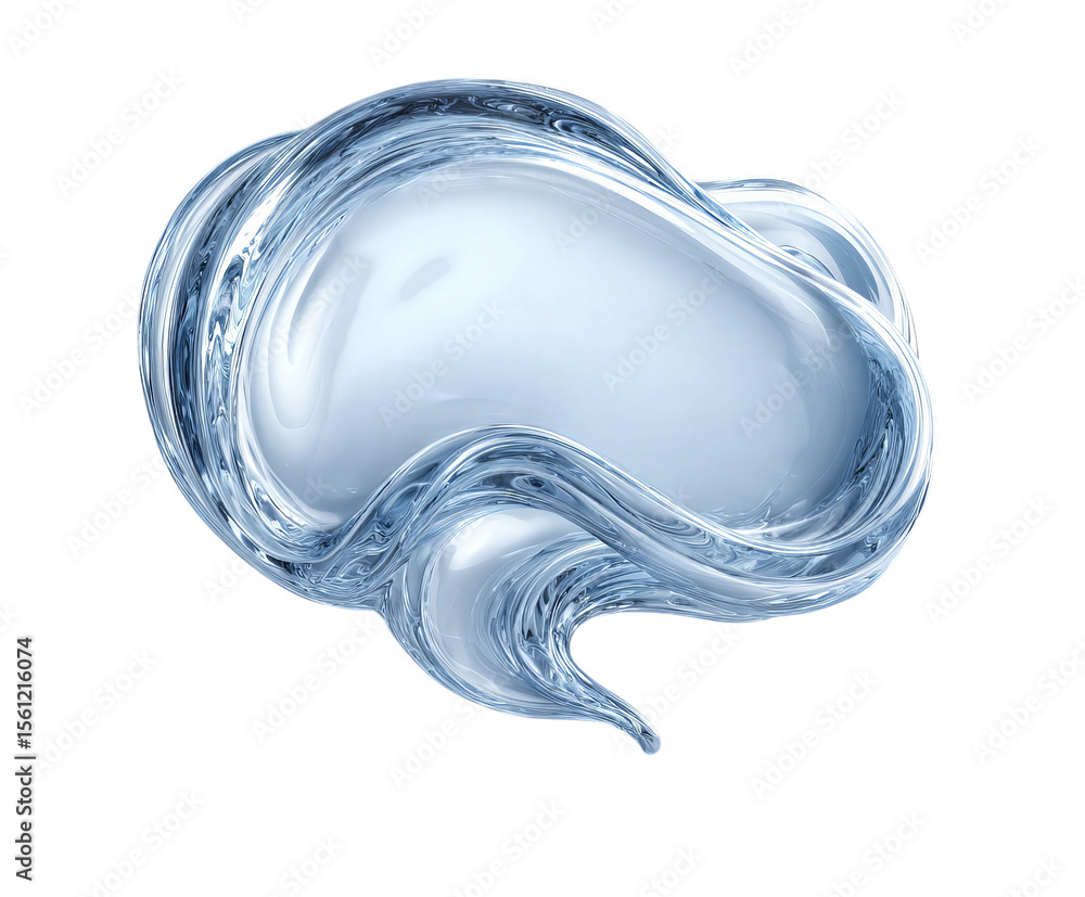 Poster transparent chat bubble, an artistic splash of clear water mimicking a cloud shape, creating a seren