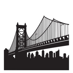 Obraz premium Silhouette of a new york city bridge and skyline in a clean black and white design