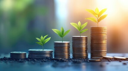 Beginner wealth building guide coins stacked growing chart investment starter plan personal finance management young adult savings foundation asset growth strategy image