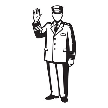 black and white uniformed man waving clip art preview