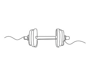 Dumbbell gym equipment outline drawing illustration. one continuous line drawing of barbel or dumbbell.