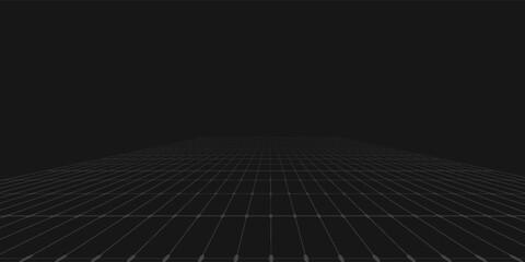 Abstract digital grid design in dark theme. Modern gird perspective floor