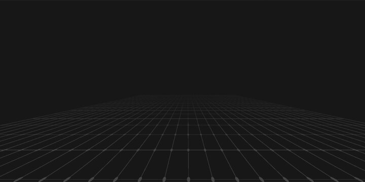 Abstract digital grid design in dark theme. Modern gird perspective floor