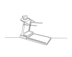 Treadmill running equipment outline drawing illustration. one continuous line drawing of treadmill.