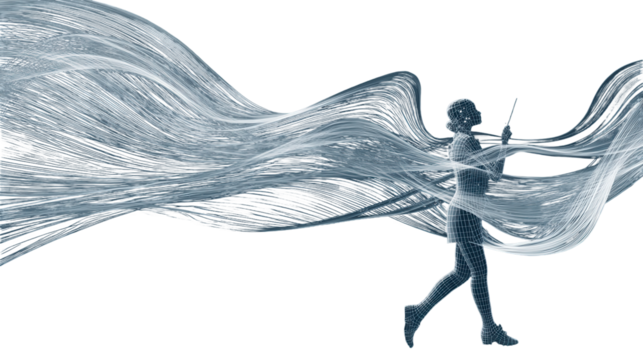 A graceful figure dances with flowing motion and ethereal energy. transparent background