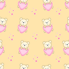 Hand drawn seamless pattern with bear animal. Perfect for kids fabric, textile, nursery wallpaper. Cute animals design. Vector illustration.