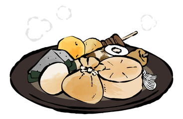 おでんのベクターイラスト 手描き 筆 冬 鍋物