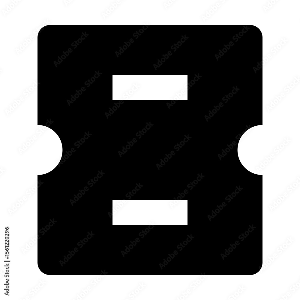 Poster illustration of a black square shape with rounded corners and two white horizontal rectangles inside