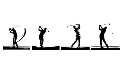 Golfers swinging clubs on course sport