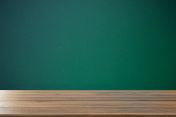 Empty Wooden Table with Dark Green Background Product Display