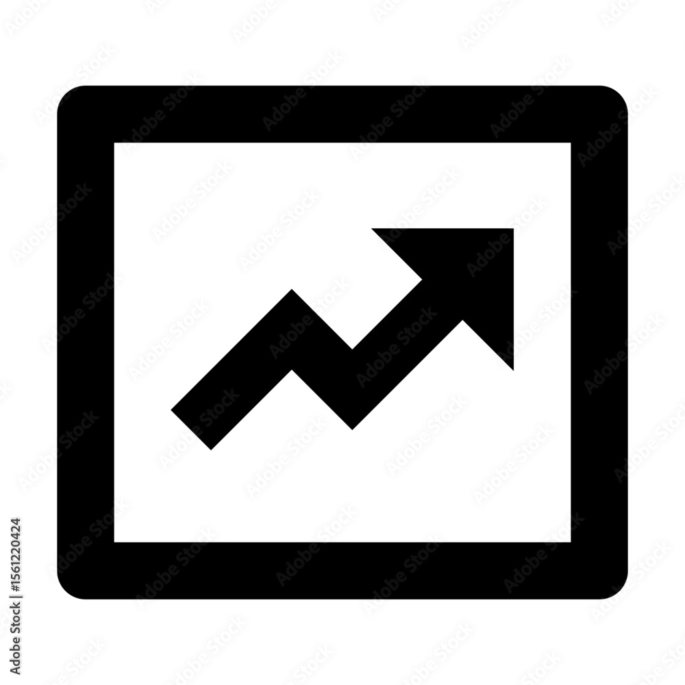 Poster black bordered square containing a line chart with an arrow pointing upwards to the right corner