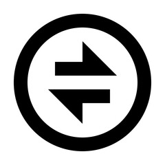 Black circle containing two horizontal arrows pointing in opposite directions on a white background