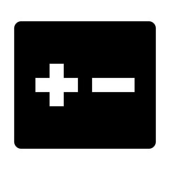 Black square icon displaying a white plus sign and a white minus sign side by side in the center