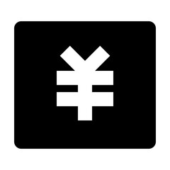 Yen symbol in white on a black rounded square representing finance and currency of japan and china yen