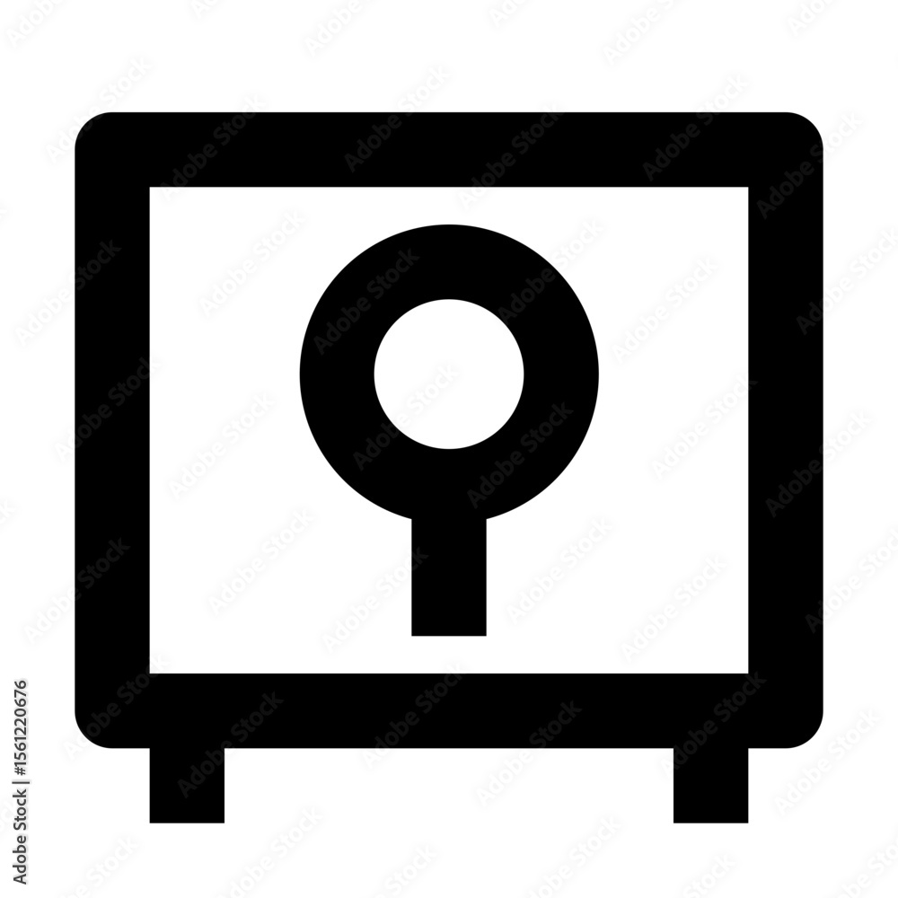 Poster illustration of a closed safe box with a circular lock mechanism in a minimalist style design