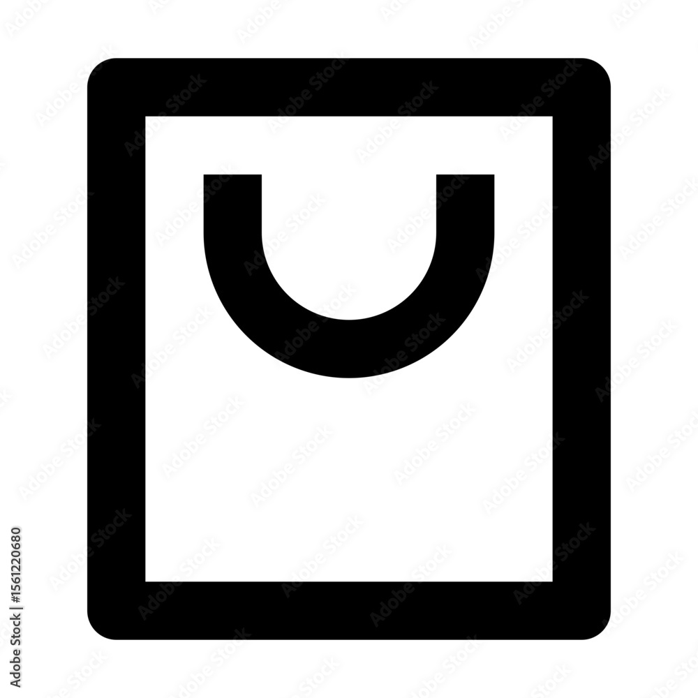 Poster illustration of a simple black shopping bag with rounded corners and a u shaped handle design elemen