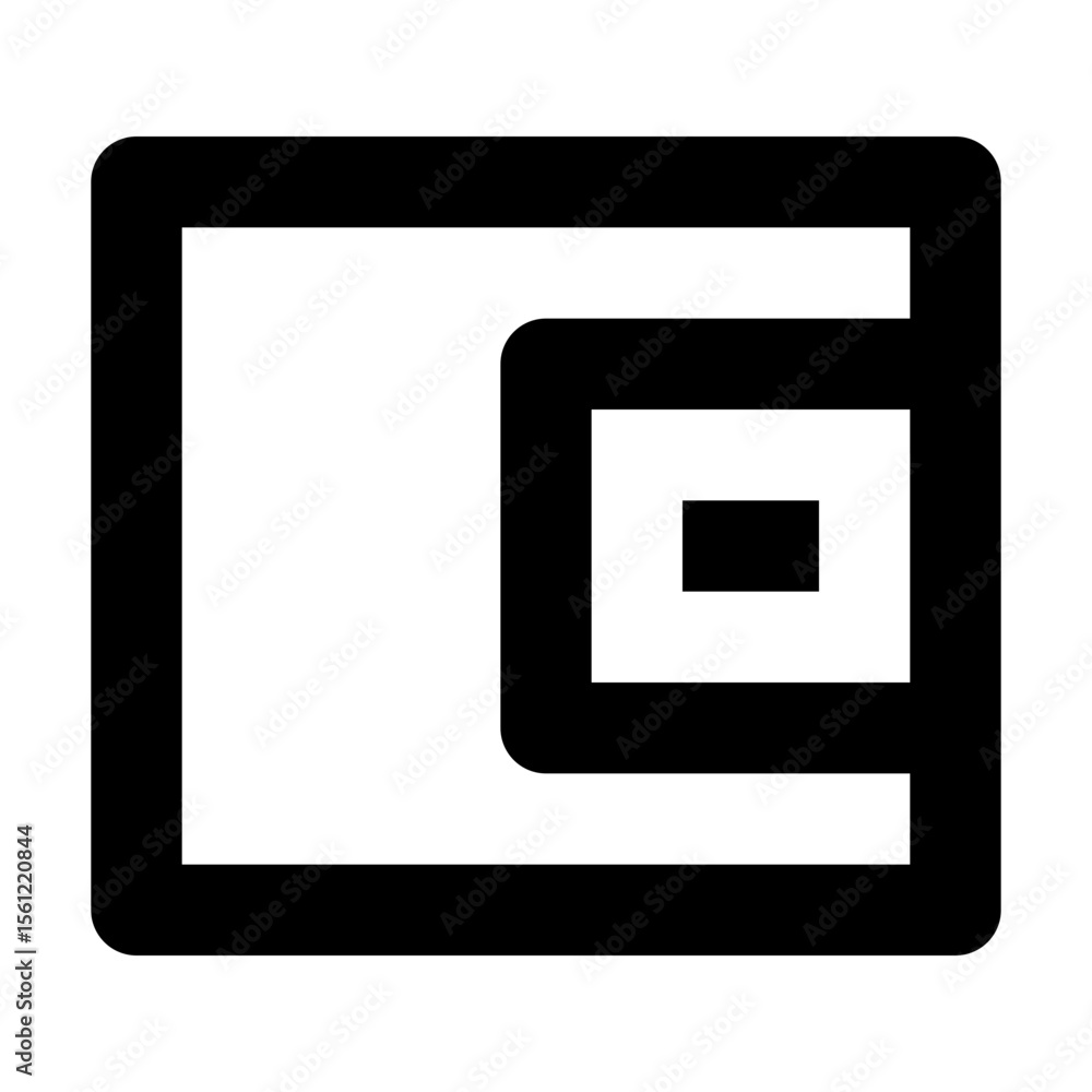 Poster illustration of a black outlined wallet with a square clasp on a white background in a simple style