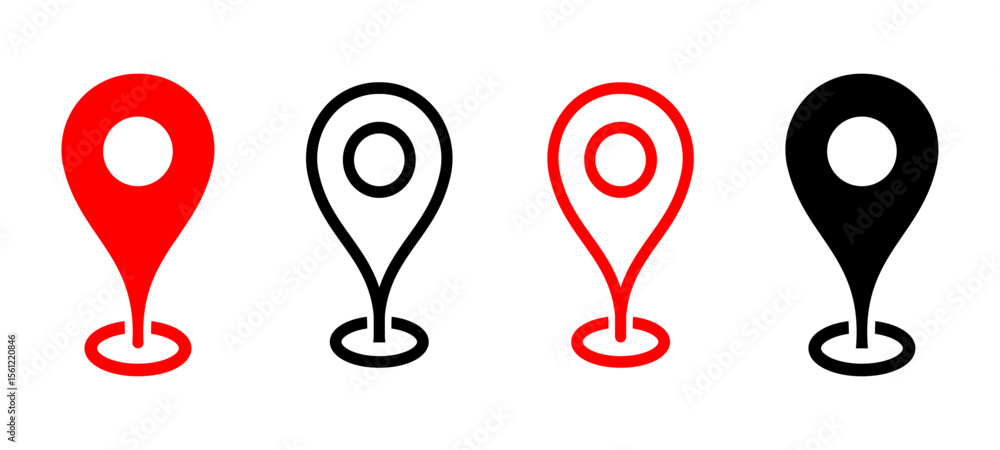 Poster location pin icon set map pointer icons address digital locator point place pin sign symbol red blac