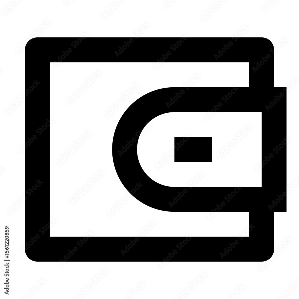 Aufkleber illustration of a black outlined wallet with a rounded flap and a rectangular clasp on a white backg