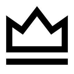 A bold black outline of a minimalist crown with a simple base line on a white background is shown here