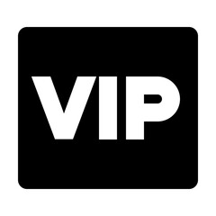 Vip lettering in white on a black square with rounded corners indicating exclusive access or membership card