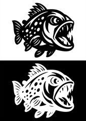 Piranha Fish Black White Line Art