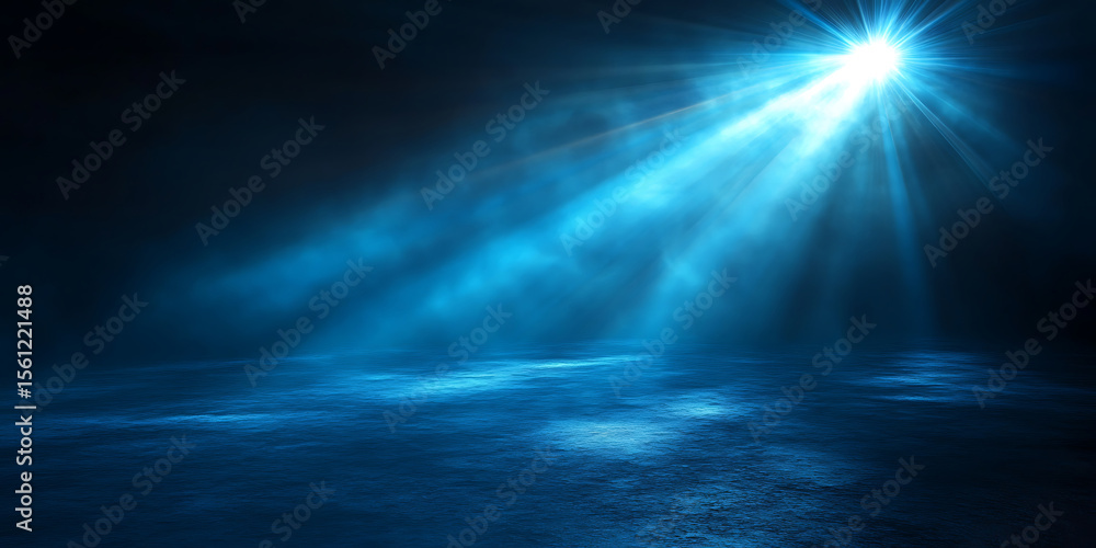 Poster mystical blue light rays shining down onto a textured surface creating an ethereal ambience perfect 