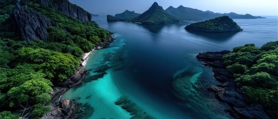 Tropical archipelago. Lush green islands meet turquoise waters