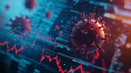 Global financial crisis caused by pandemic with virus cells and economic data - Powered by Adobe