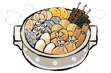 おでん鍋のベクターイラスト 手描き 筆 冬 鍋物