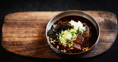 buckwheat noodles in a bowl