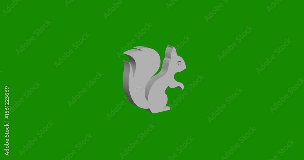 Poster isolated realistic white squirrel symbol front view with shadow. 3d illustration on green chroma key