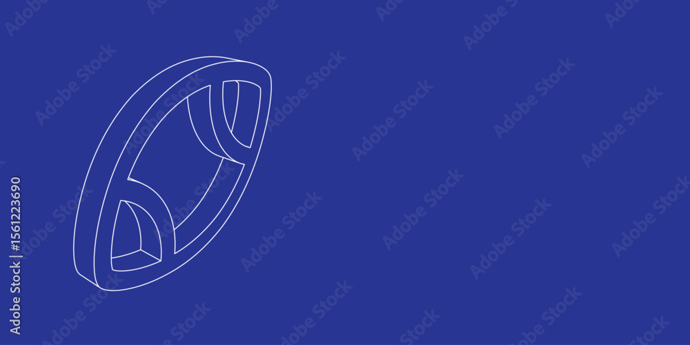 Poster the outline of a large rugby symbol made of white lines on the left. 3d view of the object in perspe