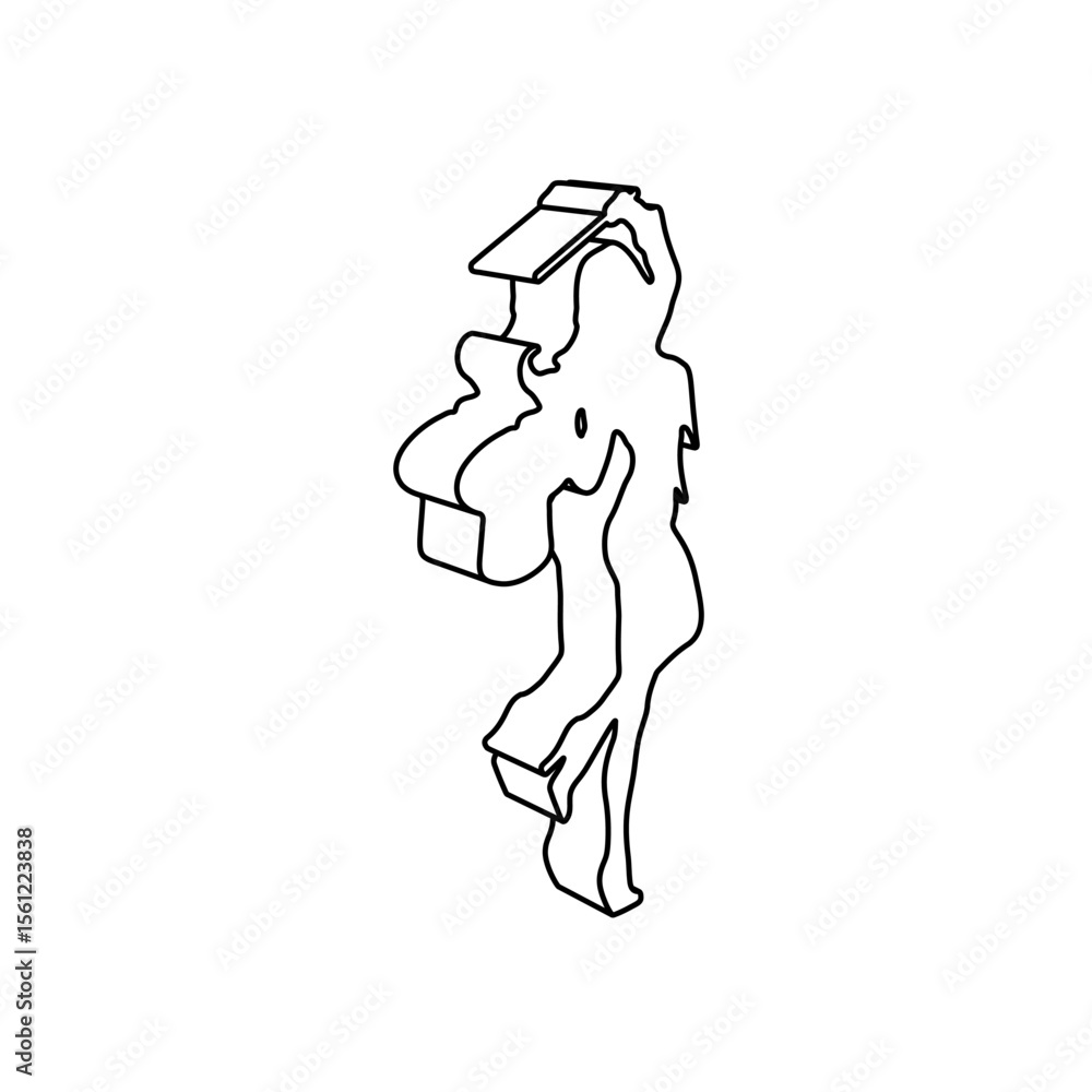 Poster the outline of a large enchantress symbol is made with black lines. 3d view of the object in perspec