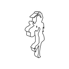 The outline of a large enchantress symbol is made with black lines. 3D view of the object in perspective. Vector illustration on white background