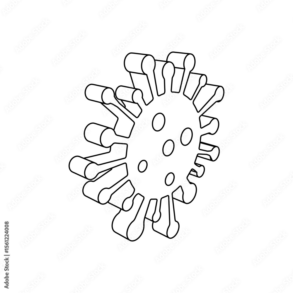 Poster the outline of a large coronavirus symbol is made with black lines. 3d view of the object in perspec