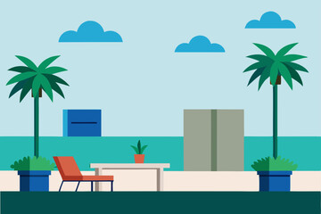 Fototapeta premium Serene Tropical Patio Relaxing Outdoor Oasis Design Illustration