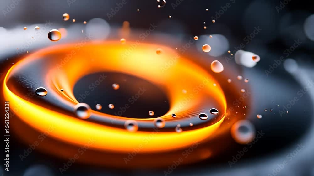 Aufkleber abstract video featuring an orange swirling vortex of light with droplets against a blurred dark bac