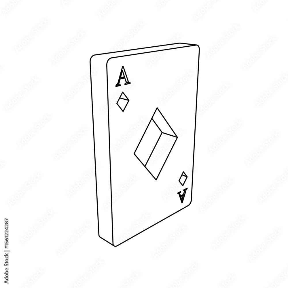 Poster the outline of a large ace of diamond card is made with black lines. 3d view of the object in perspe