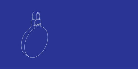 The outline of a large Christmas tree toy made of white lines on the left. 3D view of the object in perspective. Vector illustration on indigo background