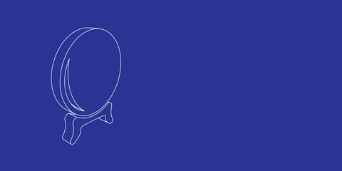 The outline of a large spirit ball symbol made of white lines on the left. 3D view of the object in perspective. Vector illustration on indigo background