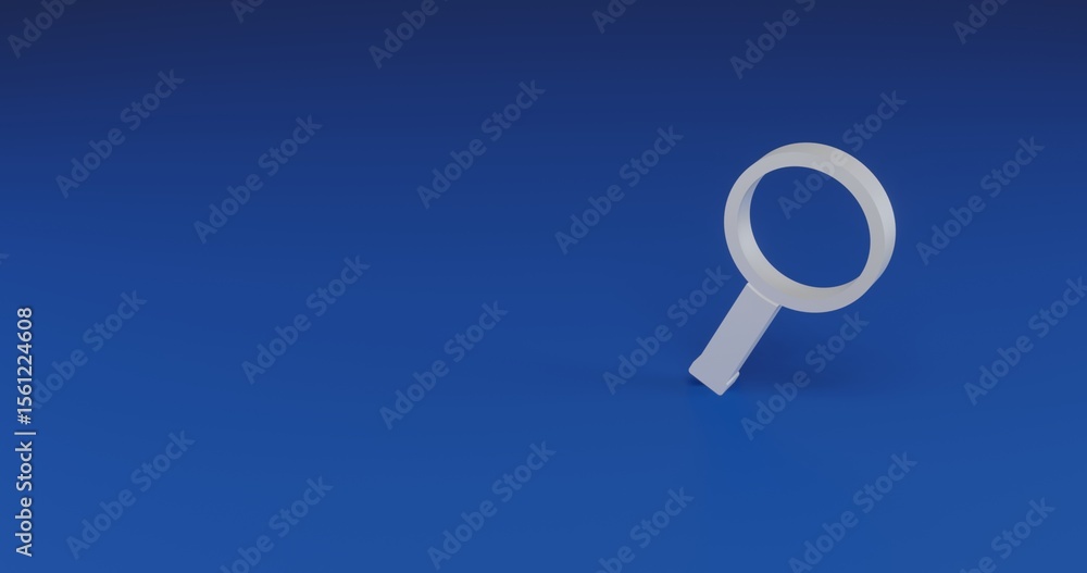 Poster isolated realistic white magnifier symbol with shadow. located on the right side of the scene. 3d il