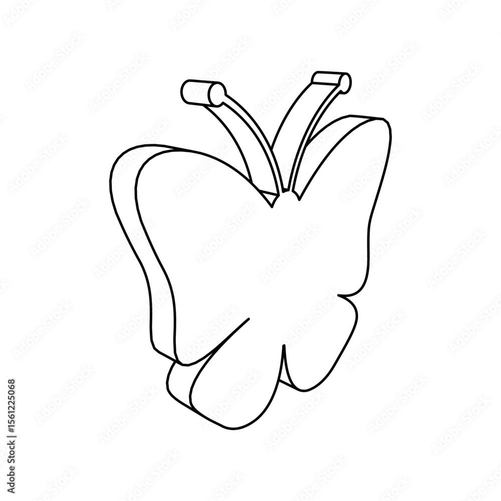 Poster the outline of a large butterfly symbol is made with black lines. 3d view of the object in perspecti