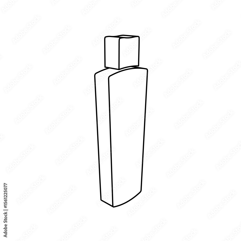 Poster the outline of a large shampoo symbol is made with black lines. 3d view of the object in perspective
