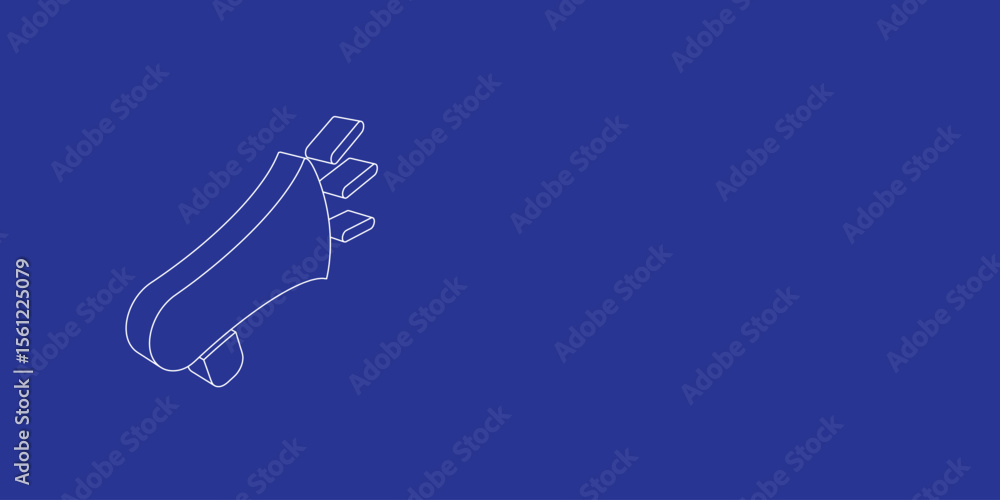 Poster the outline of a large megaphone symbol made of white lines on the left. 3d view of the object in pe