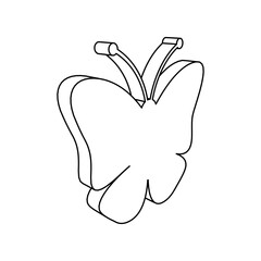 The outline of a large butterfly symbol is made with black lines. 3D view of the object in perspective. Vector illustration on white background